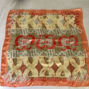 Croata Silk Scarf 26x26 Orange Cream  Geometric Logo Square Made in Croatia